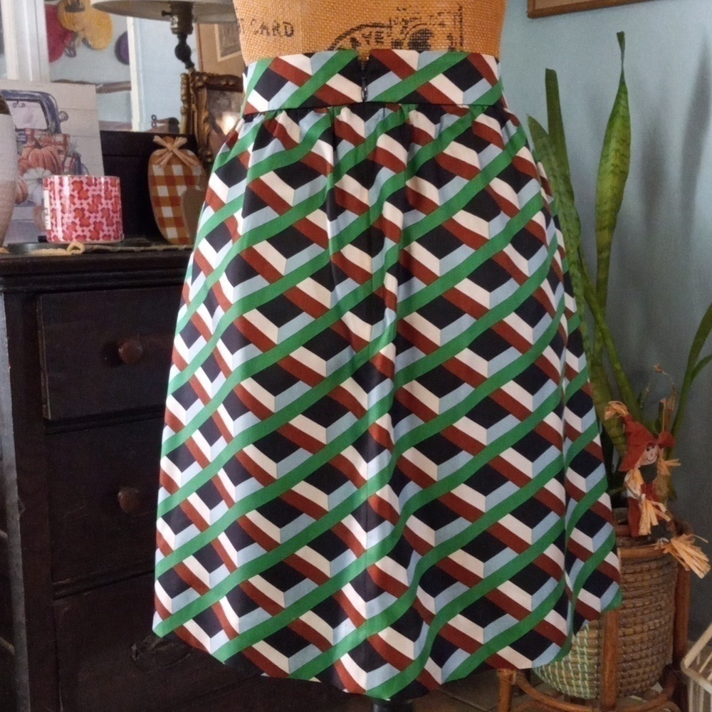 J. Crew Ratti Retro Silk Geometric Skirt in Simpatico Diamond Lattice NWT - Picture 7 of 16